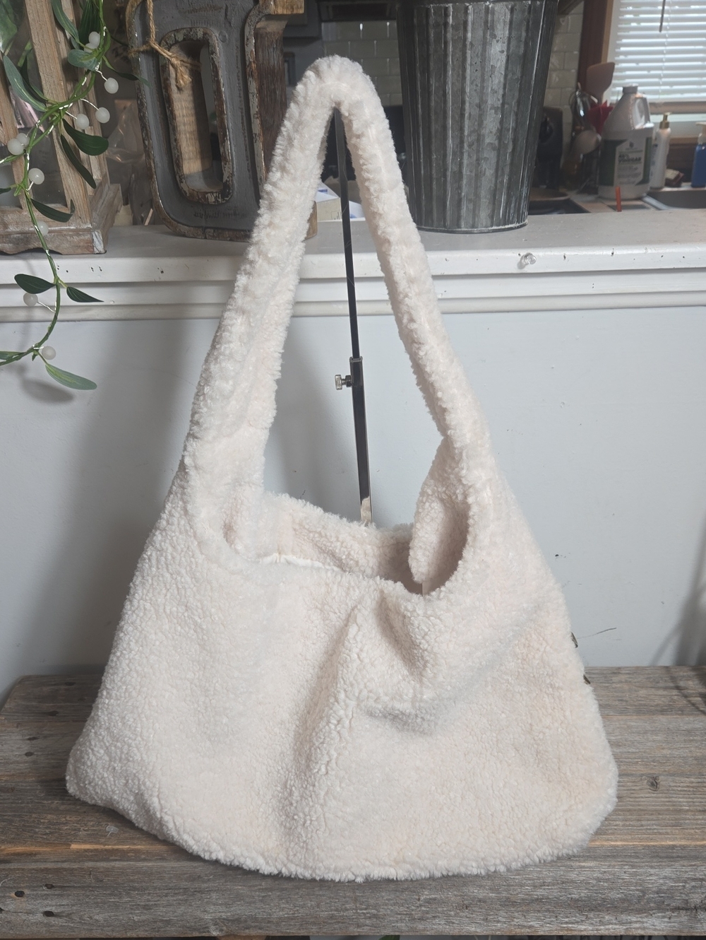 American Eagle Plush Cream Faux Sherpa Shoulder Bag With Charm Holders